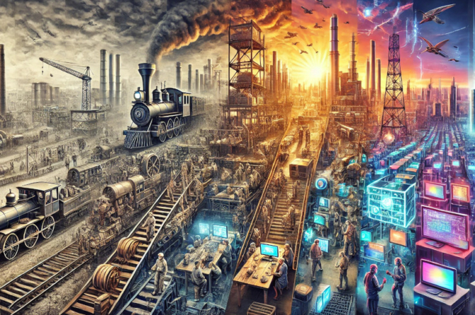 Bilde som viser overgangen mellom de fire industrielle revolusjoner.